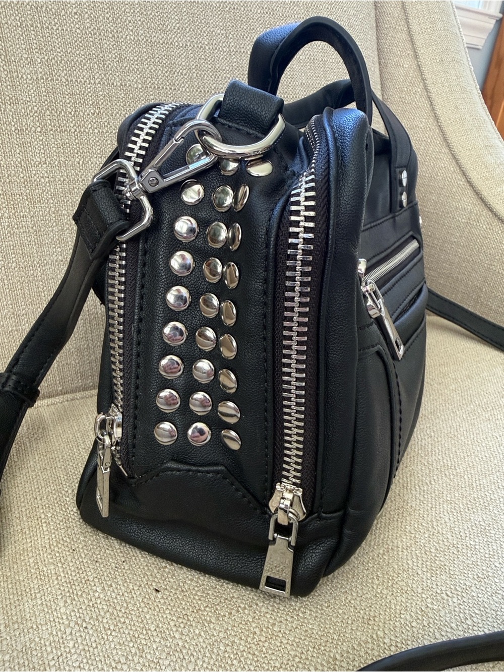 NWOT Vegan Urban Expressions Black Studded Convertible Barrel Satchel Crossbody